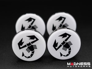 FIAT 500 Center Caps - White w/ Black Scorpion